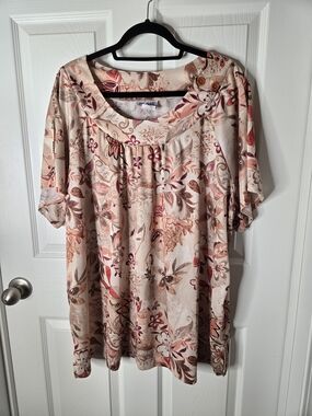 Blair Floral Scoop Neck Tunic - Beige, Pink, Brown